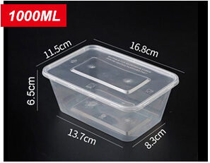 Plastic Disposable Food Containers - Rectangle - 1000ml