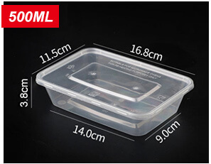 Plastic Disposable Food Containers - Rectangle - 500ml