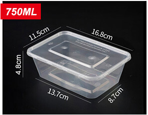 Plastic Disposable Food Containers - Rectangle - 750ml
