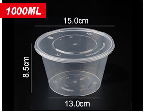 Plastic Disposable Food Containers - Round - 1000ml