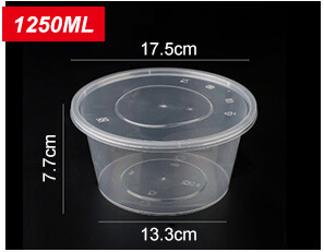 Plastic Disposable Food Containers - Round - 1250ml