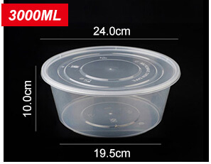 Plastic Disposable Food Containers - Round - 3000ml